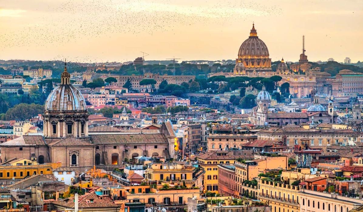 Rome at sunset time with St Peter Cathedral