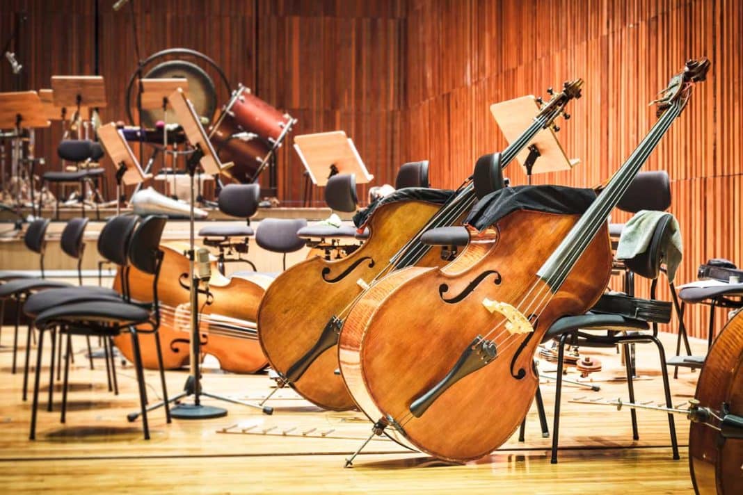 Cello Music instruments on a stage